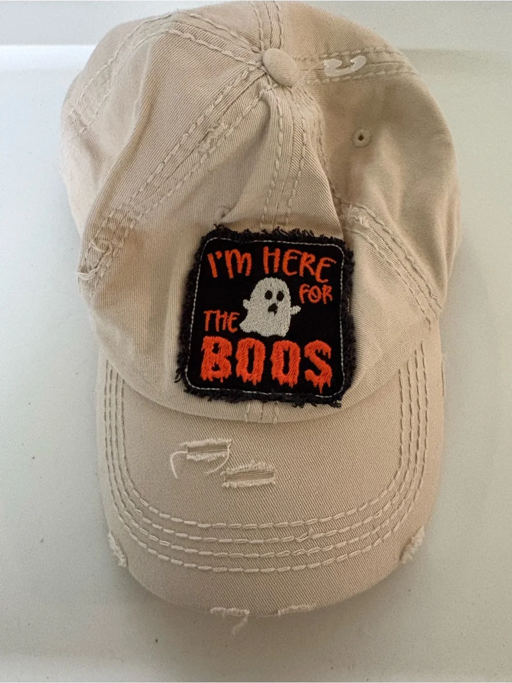 Halloween Beige 'I'm Here for the Boos' Ghost Patch distressed hat